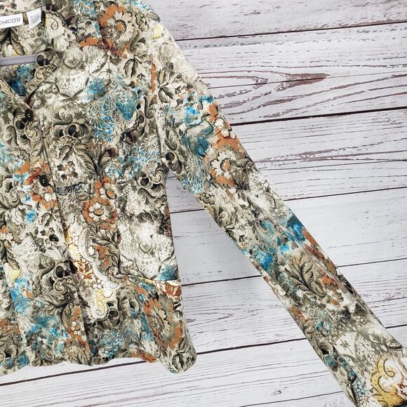 Chico's Womens Floral Pockets Button Front Jacket Size 1 - Picture 9 of 10